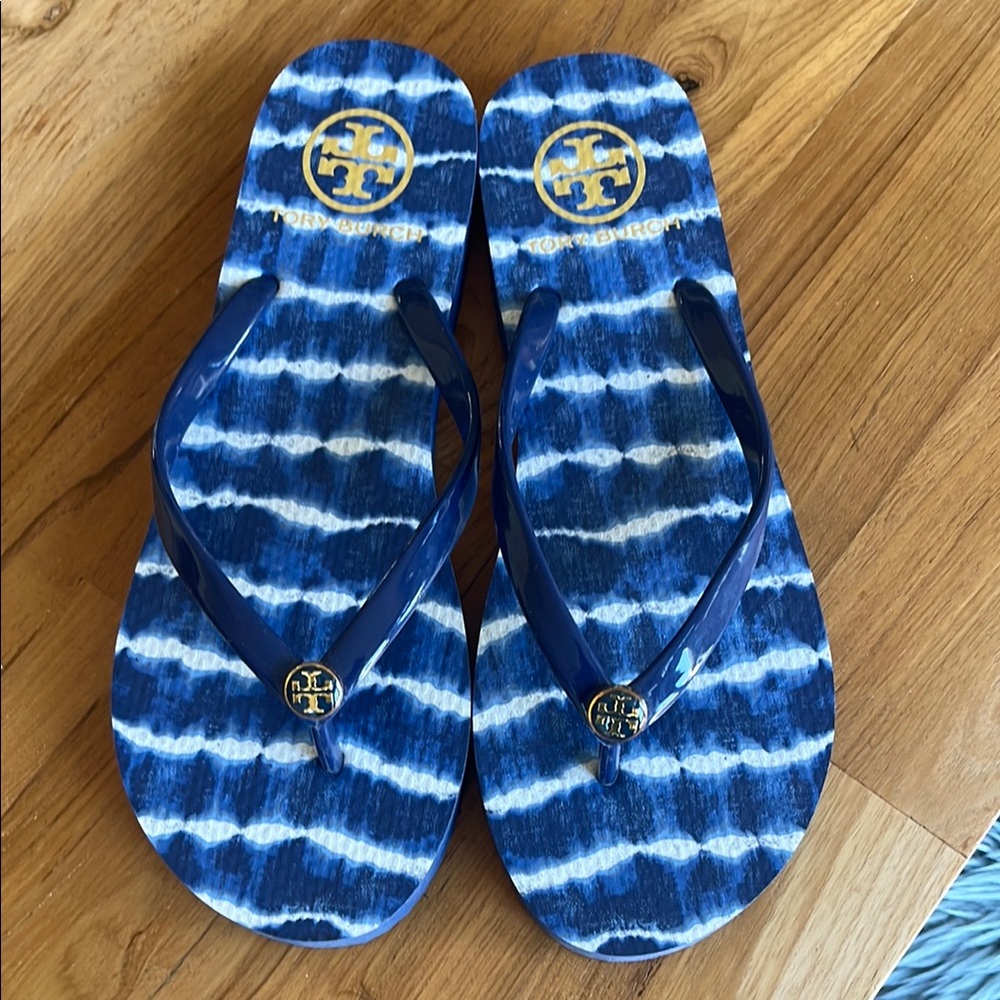 Tory Burch Blue and White Sandals